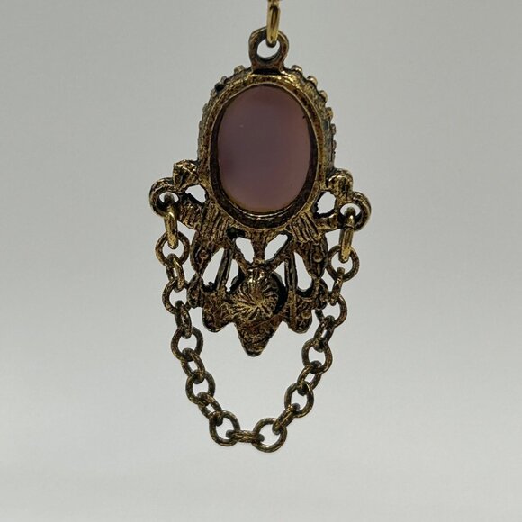 Vintage Gold Tone Drop Earrings Lavender Cabochons & Chain Dangles Elegant Retro - Picture 14 of 15